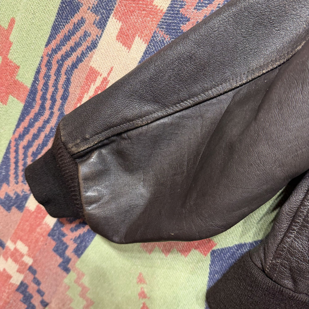 Brown Leather Vintage A2 Style Bomber Jacket XL 80s