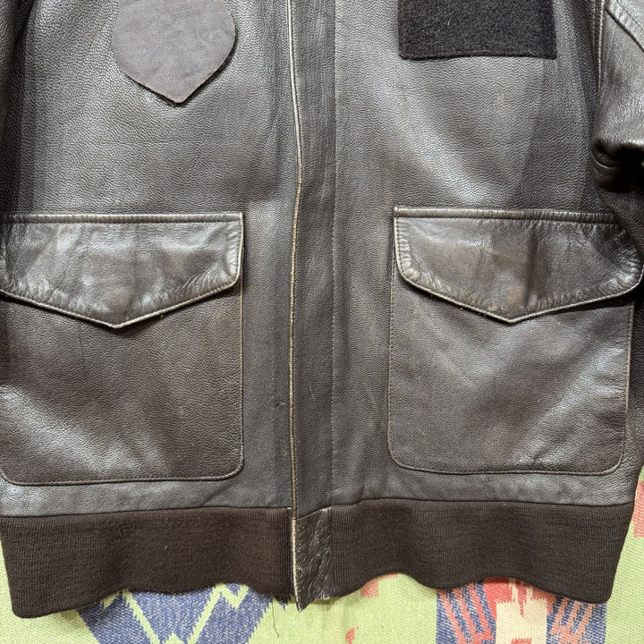 Brown Leather Vintage A2 Style Bomber Jacket XL 80s