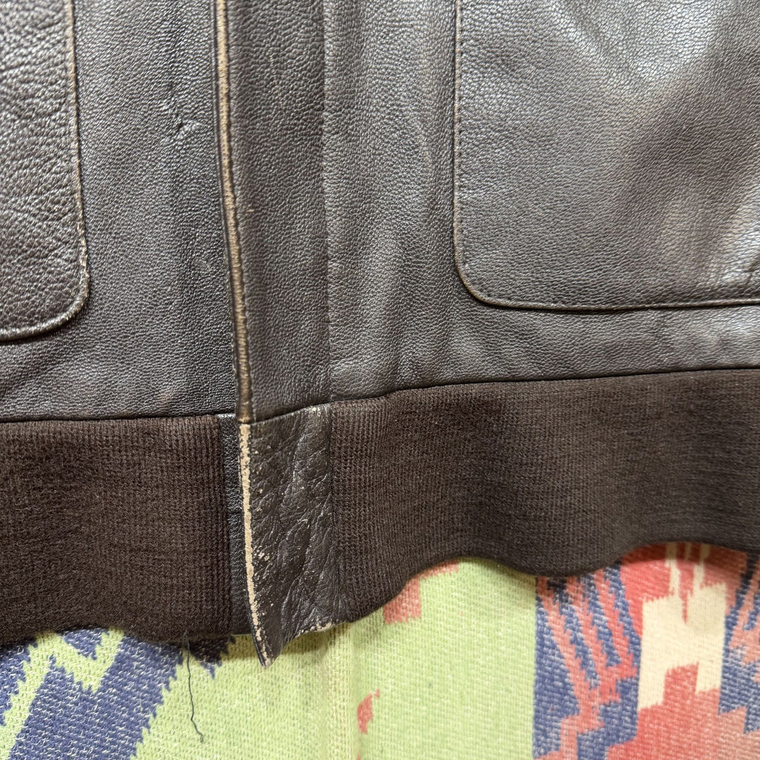 Brown Leather Vintage A2 Style Bomber Jacket XL 80s