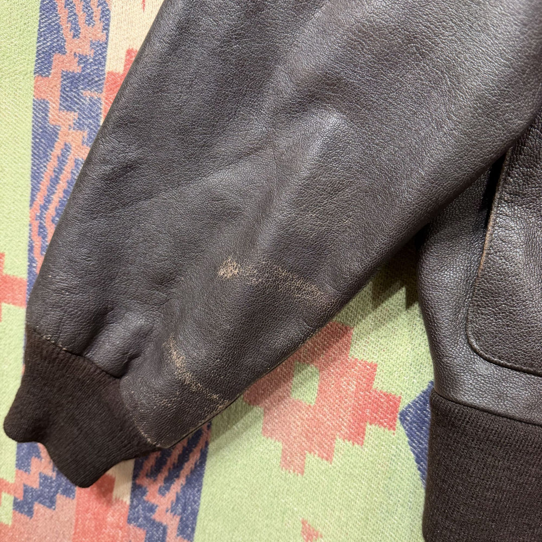 Brown Leather Vintage A2 Style Bomber Jacket XL 80s