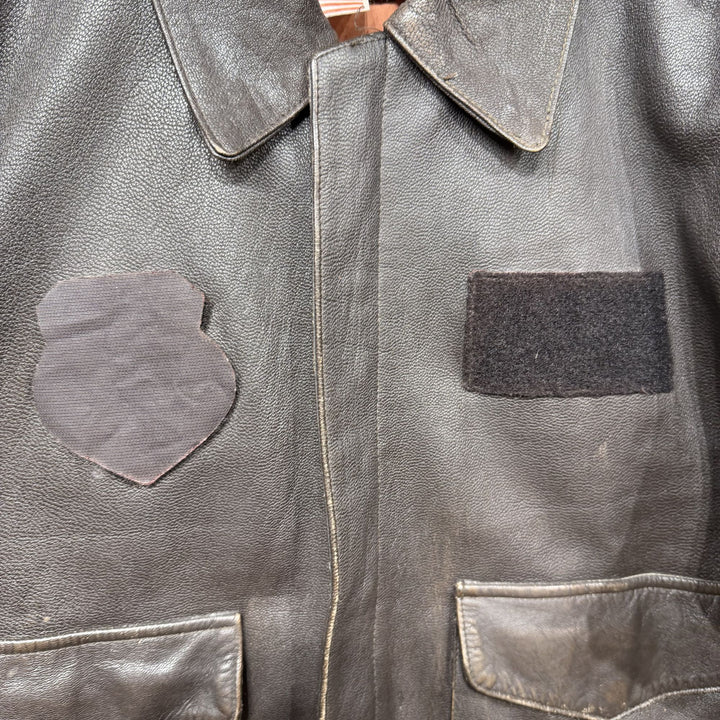 Brown Leather Vintage A2 Style Bomber Jacket XL 80s
