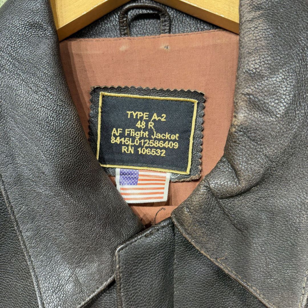 Brown Leather Vintage A2 Style Bomber Jacket XL 80s