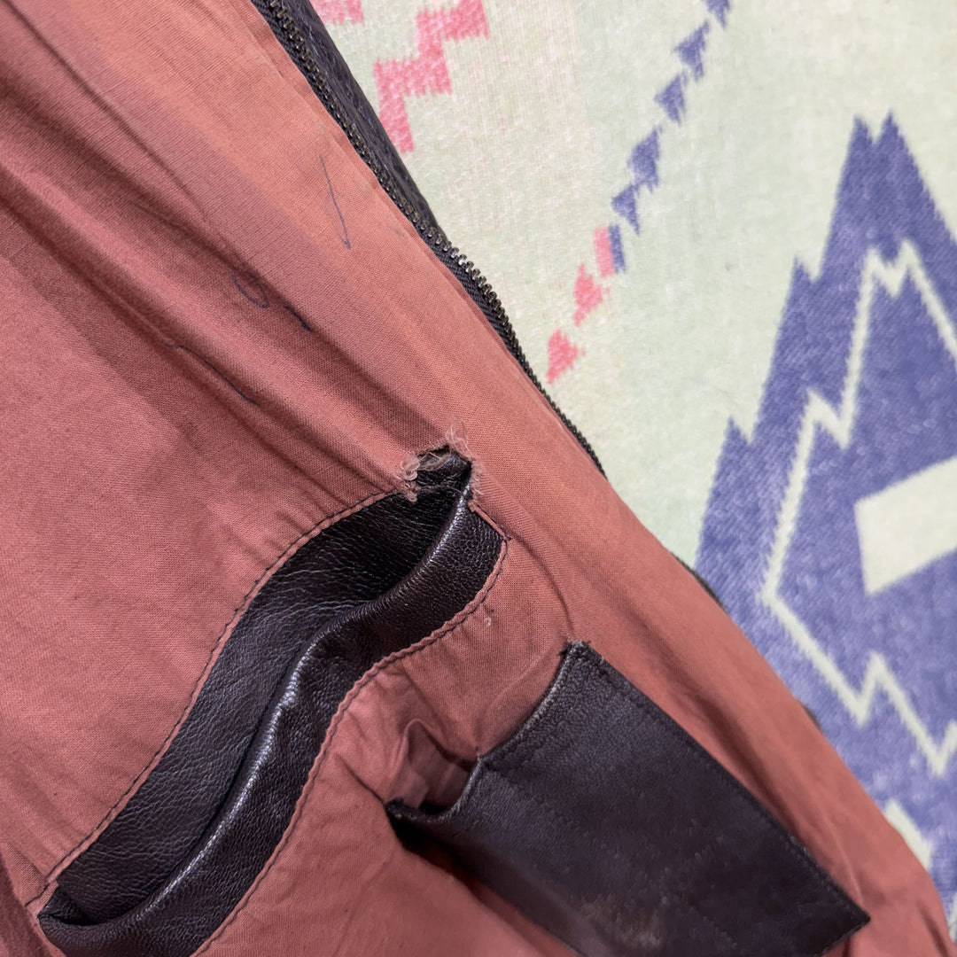 Brown Leather Vintage A2 Style Bomber Jacket XL 80s