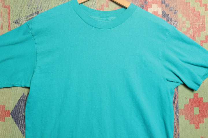 Hanes Beefy Vintage Teal Blank T Shirt 80s Large