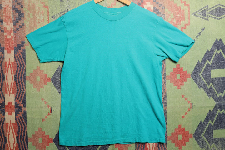 Hanes Beefy Vintage Teal Blank T Shirt 80s Large