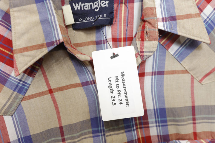 Wrangler Vintage Tan Blue and Red Plaid Shirt Large 90s