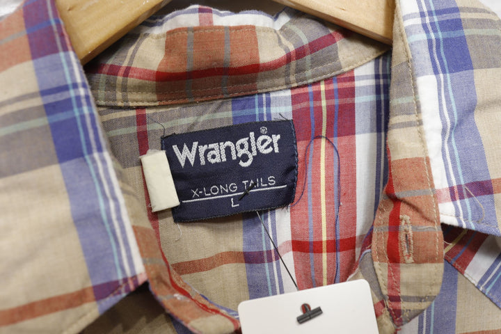 Wrangler Vintage Tan Blue and Red Plaid Shirt Large 90s