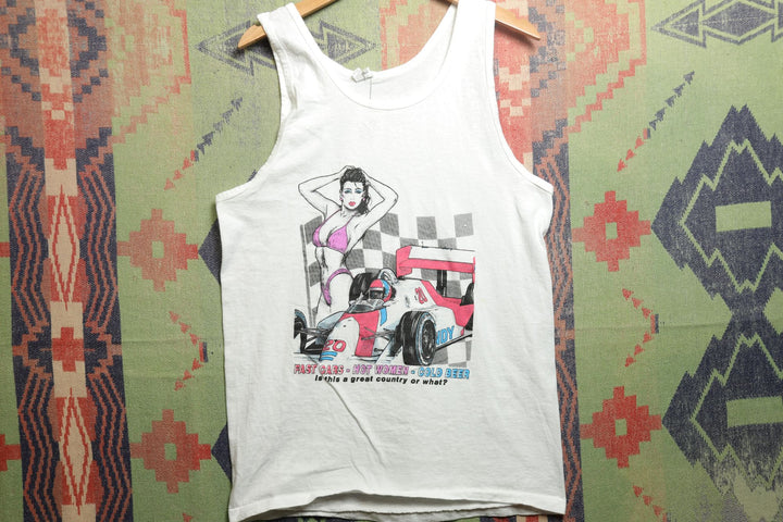 Fast Cars Hot Women Vintage Tank Top Medium 90s