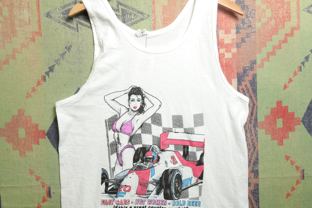 Fast Cars Hot Women Vintage Tank Top Medium 90s