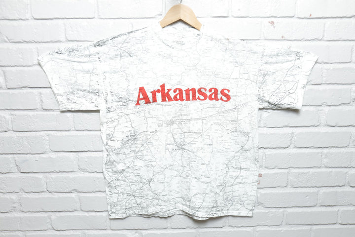 Arkansas Map Vintage All over Print T Shirt XL 90s