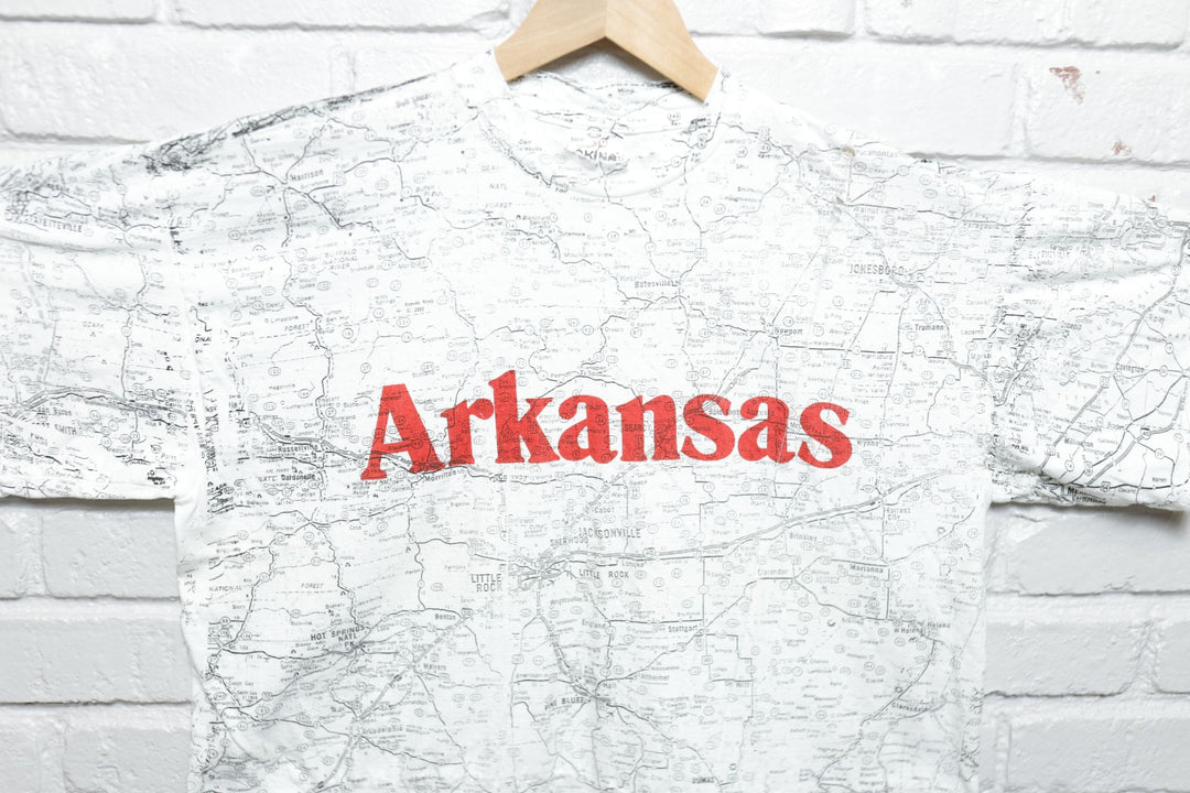 Arkansas Map Vintage All over Print T Shirt XL 90s