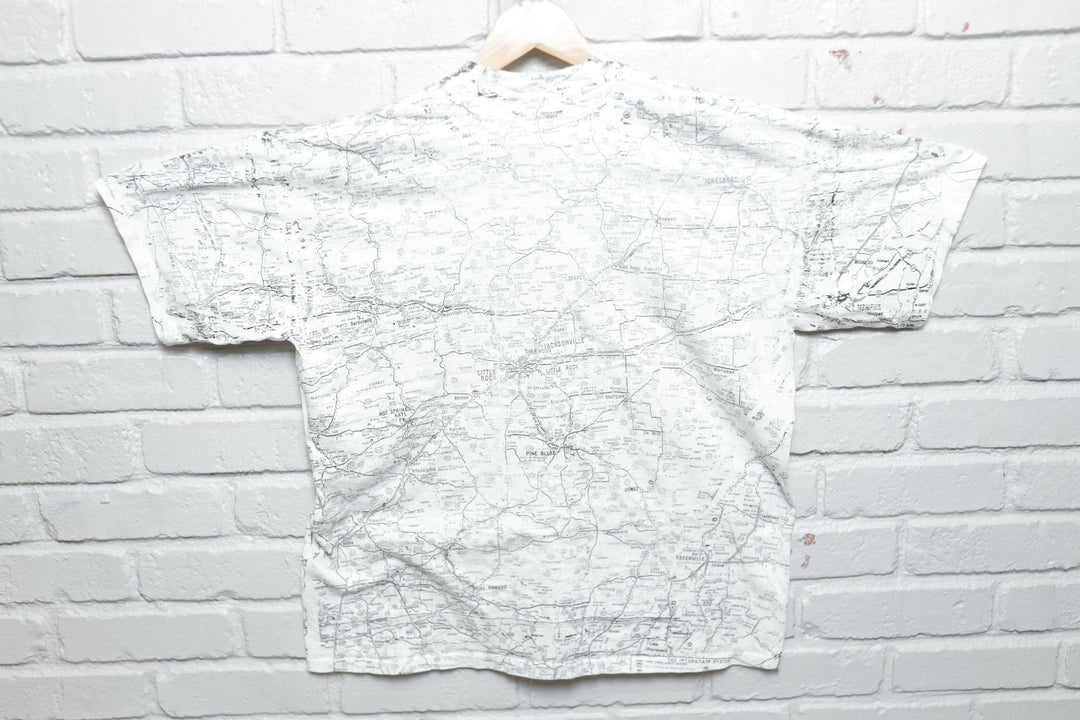Arkansas Map Vintage All over Print T Shirt XL 90s