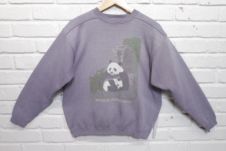 Wildlife Pandas Vintage Purple Sweatshirt Large 90s