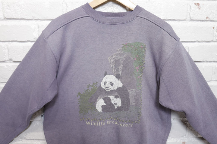 Wildlife Pandas Vintage Purple Sweatshirt Large 90s