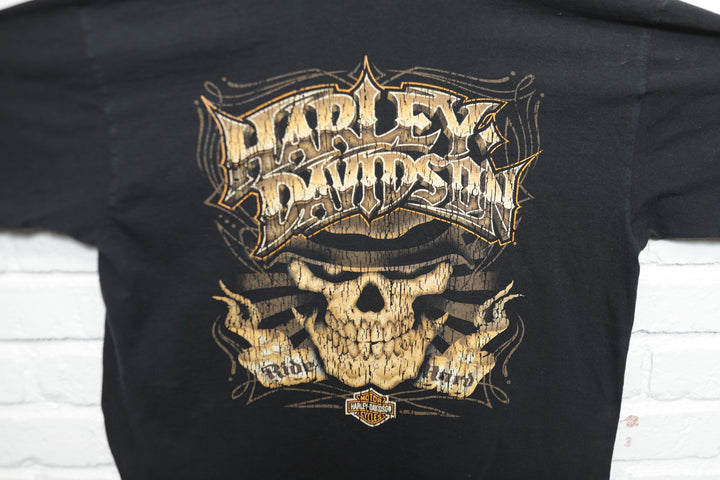 Harley Davidson Vintage Ride Hard Skull T Shirt 2000s XL