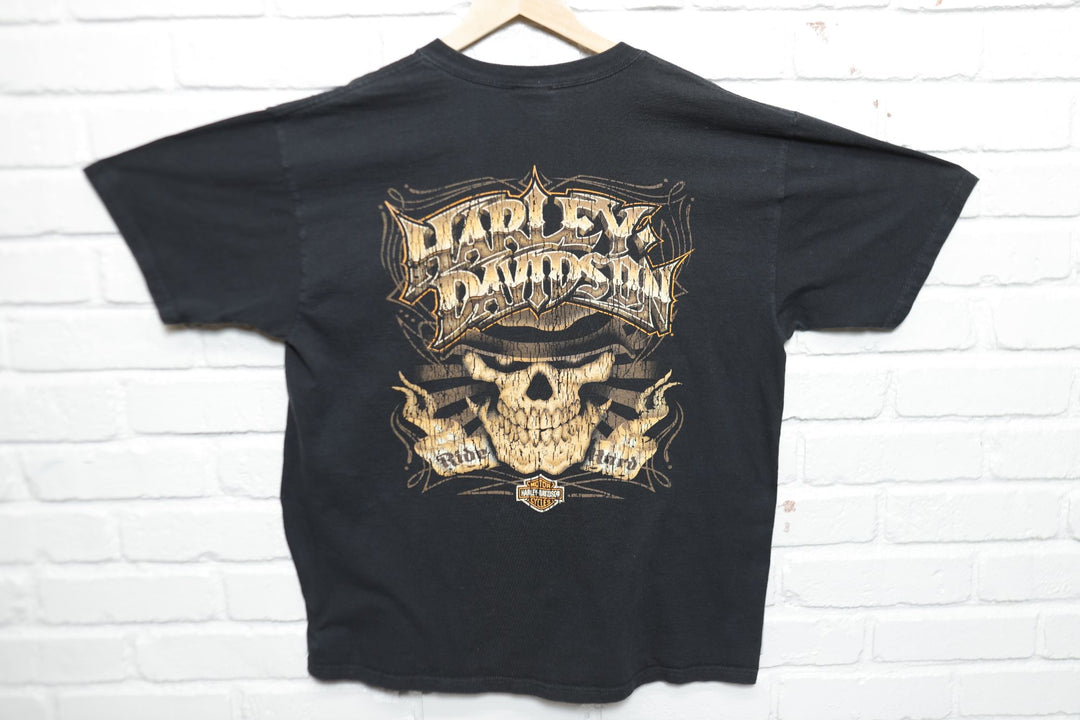 Harley Davidson Vintage Ride Hard Skull T Shirt 2000s XL