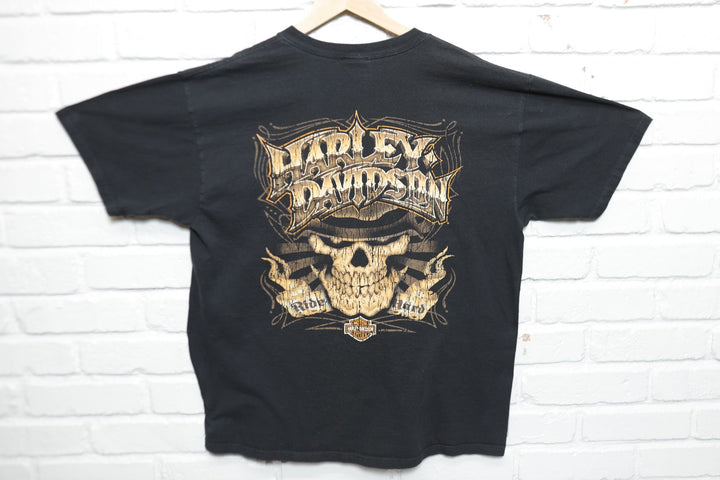 Harley Davidson Vintage Ride Hard Skull T Shirt 2000s XL