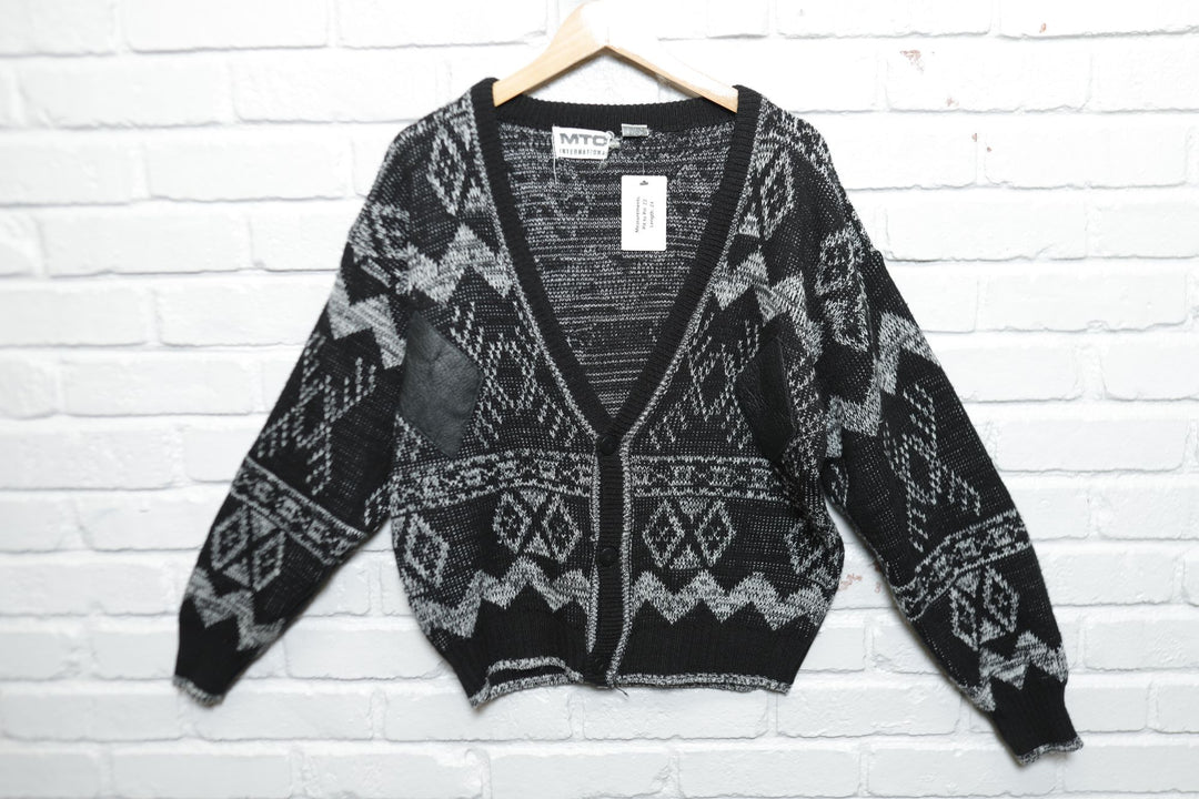 MTO International Vintage Geometric Cardigan Sweater 80s XL