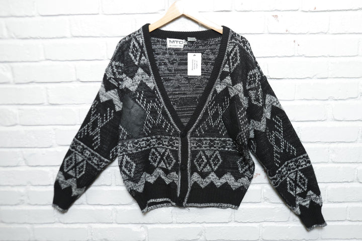 MTO International Vintage Geometric Cardigan Sweater 80s XL