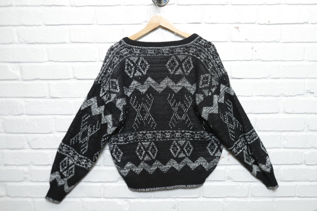 MTO International Vintage Geometric Cardigan Sweater 80s XL