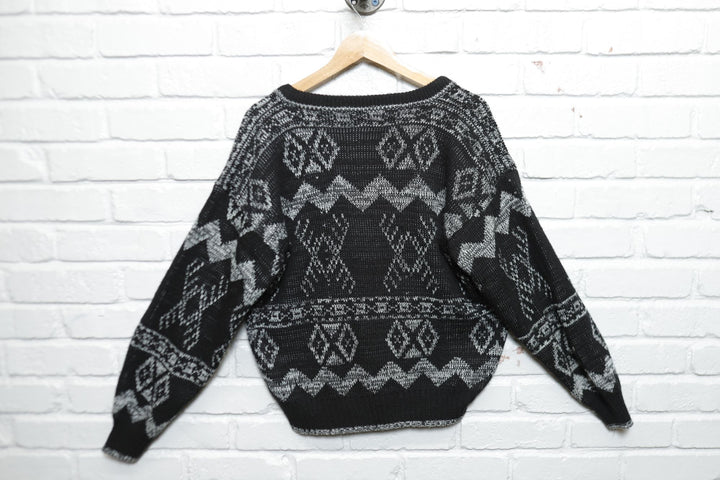 MTO International Vintage Geometric Cardigan Sweater 80s XL