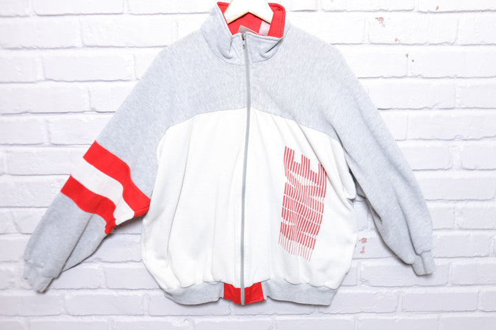 Nike Gray and Red Vintage Fleece Jacket Large 90s