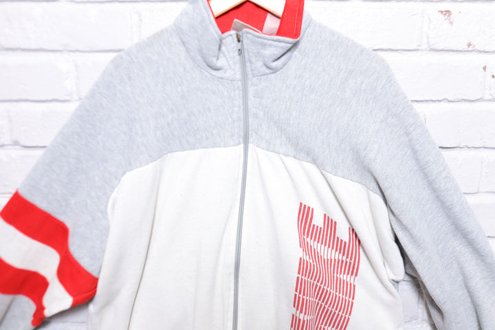 Nike Gray and Red Vintage Fleece Jacket Large 90s