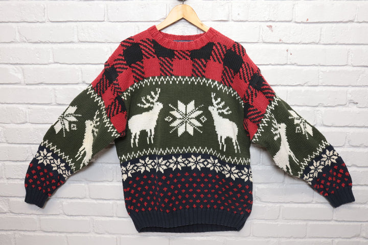 90s Vintage Tommy Hilfiger Snowflake Deer Sweater Size Large