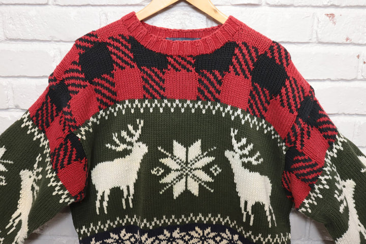 90s Vintage Tommy Hilfiger Snowflake Deer Sweater Size Large