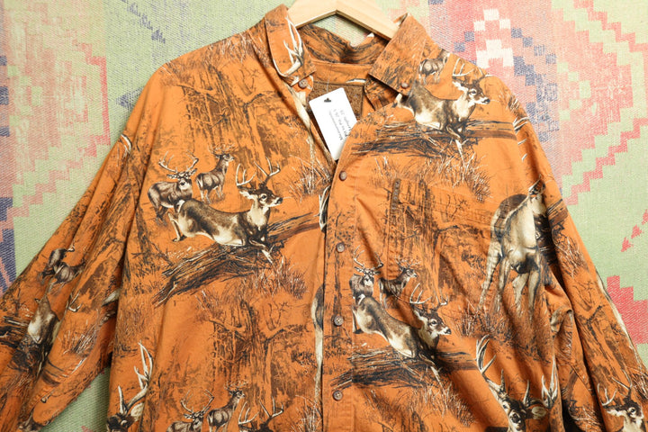 Vintage Orange Deer Shirt XL 2000s Hunting Outdoors
