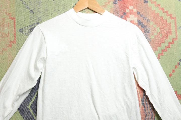 Hanes Vintage White Long Sleeve T Shirt Small 80s