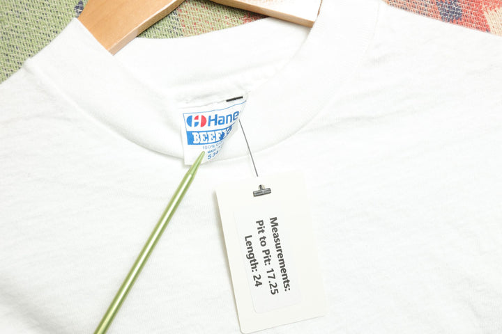 Hanes Vintage White Long Sleeve T Shirt Small 80s