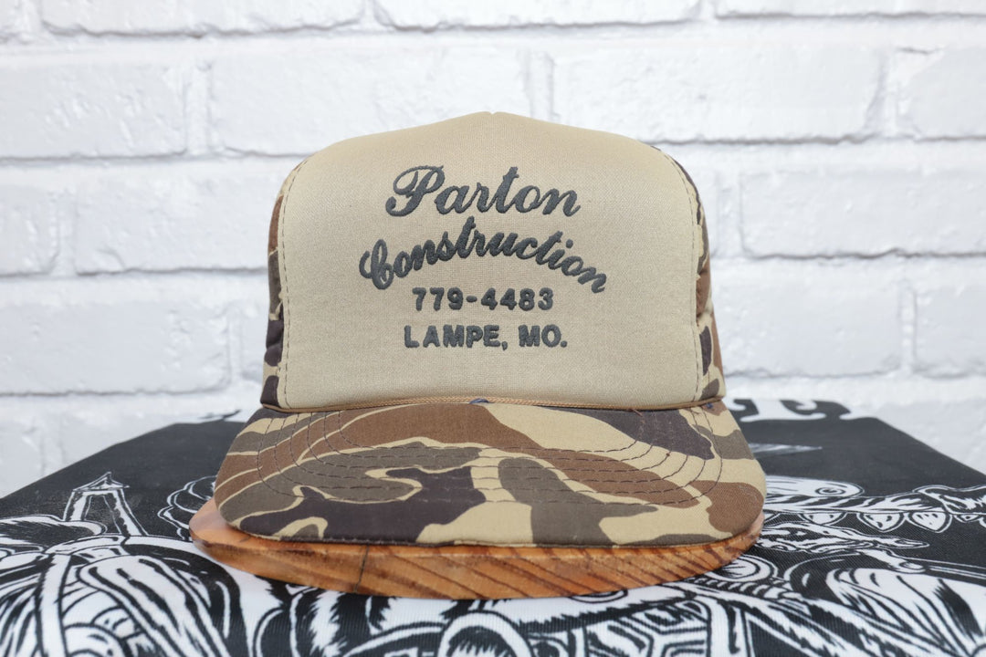 90s Vintage Parton Construction Full Foam Camo Trucker Hat