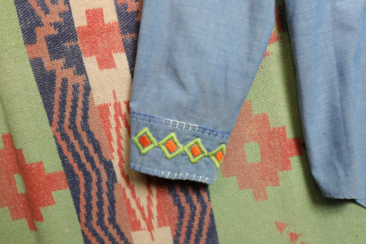 Big Mac Embroidered Vintage  Chambray Shirt Large 70s Selvedge Boho