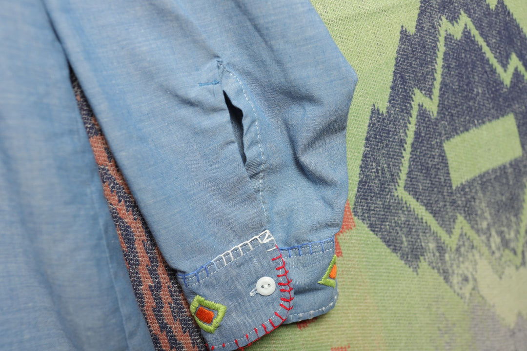 Big Mac Embroidered Vintage  Chambray Shirt Large 70s Selvedge Boho