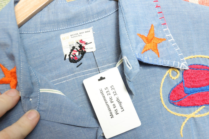 Big Mac Embroidered Vintage  Chambray Shirt Large 70s Selvedge Boho