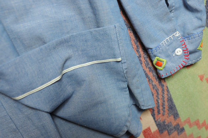 Big Mac Embroidered Vintage  Chambray Shirt Large 70s Selvedge Boho
