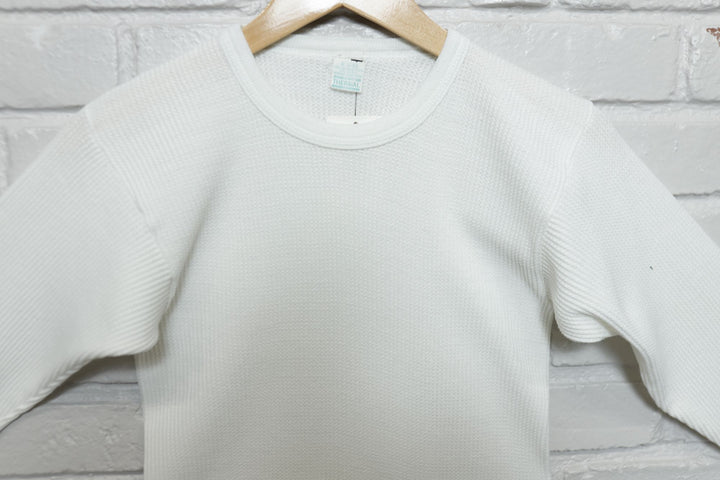 Vintage White Thermal LS T Shirt 80s Medium
