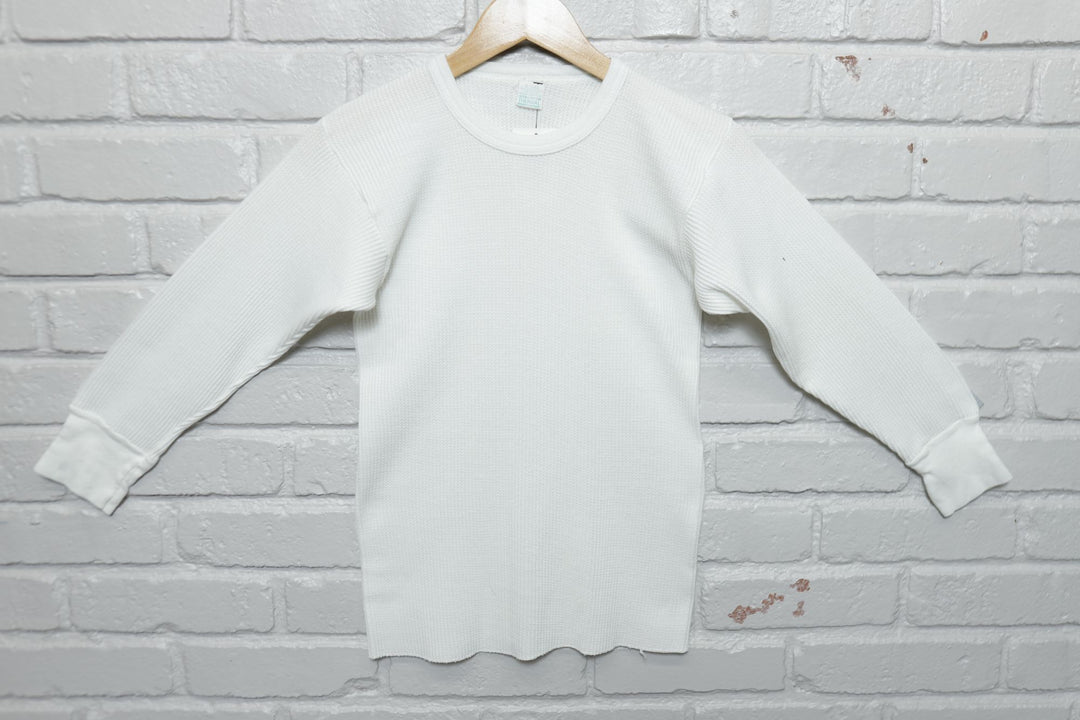 Vintage White Thermal LS T Shirt 80s Medium