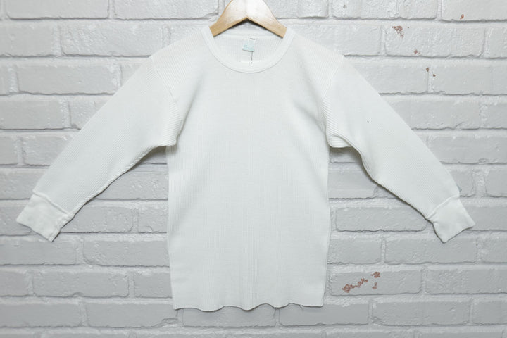 Vintage White Thermal LS T Shirt 80s Medium