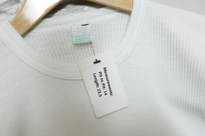 Vintage White Thermal LS T Shirt 80s Medium
