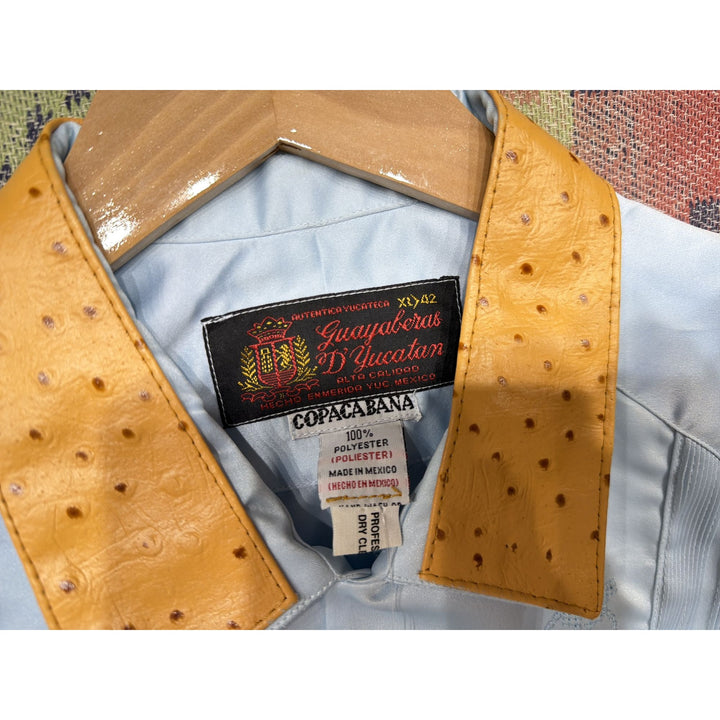 Guayabara  D' Yucatan Vintage Ostrich Leather Island Shirt XL 80s
