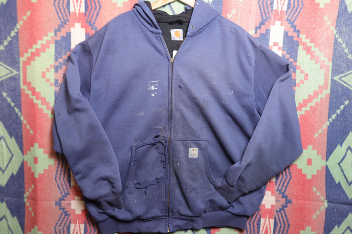 Carhartt Thrashed Vintage Distressed Blue Hoodie XXL 2000s