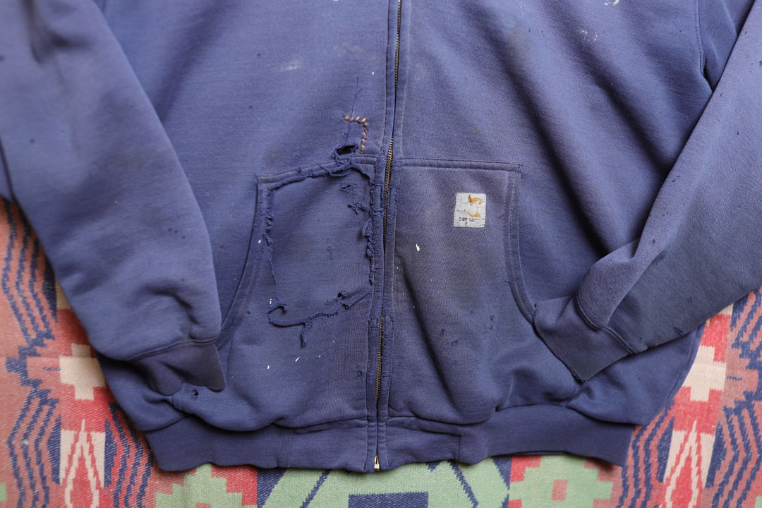 Carhartt Thrashed Vintage Distressed Blue Hoodie XXL 2000s