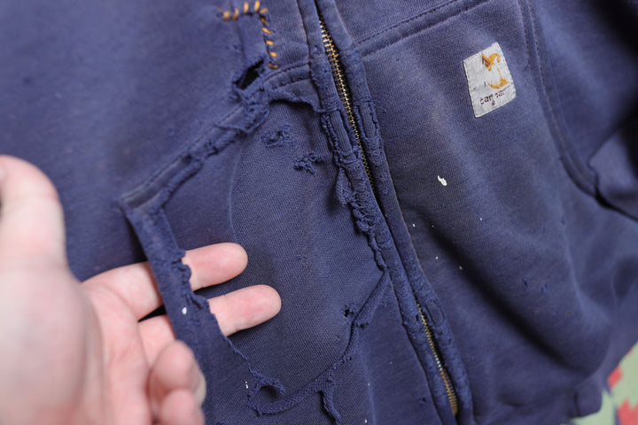 Carhartt Thrashed Vintage Distressed Blue Hoodie XXL 2000s