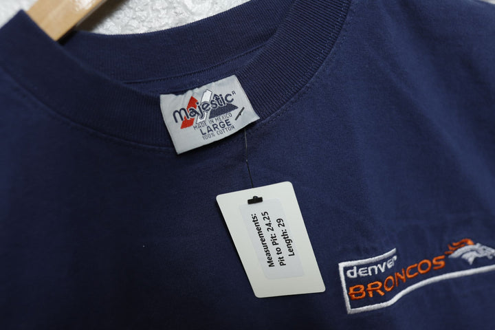 Denver Broncos Vintage Embroidered Majestic T Shirt 2000s Large
