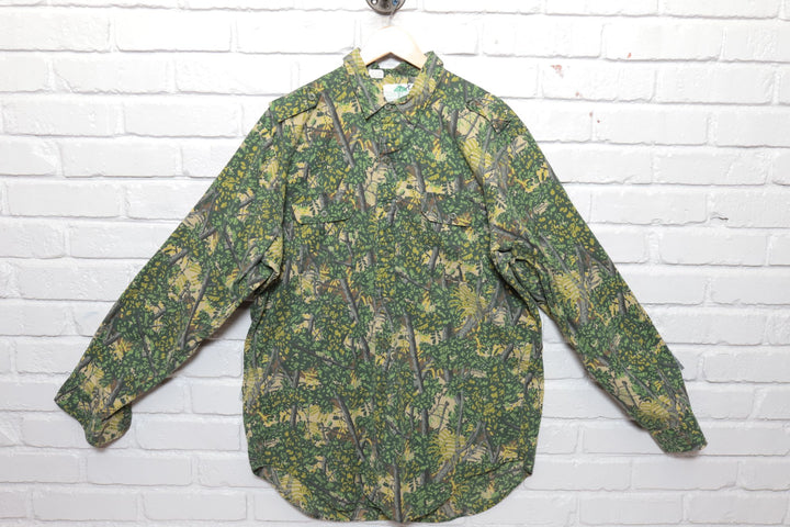 80s Vintage Bushlan Camo Button Down Shirt Size XL