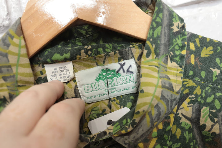 80s Vintage Bushlan Camo Button Down Shirt Size XL