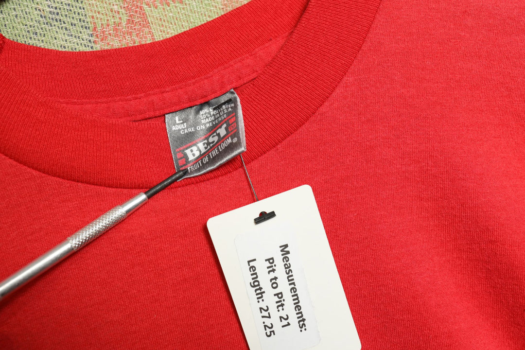 Fruit of the Loom Vintage Blank Red T Shirt 90s Large