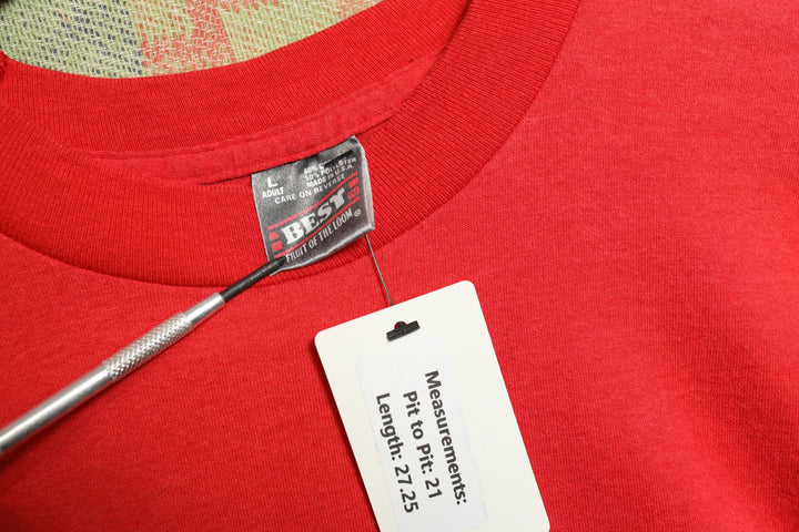 Fruit of the Loom Vintage Blank Red T Shirt 90s Large